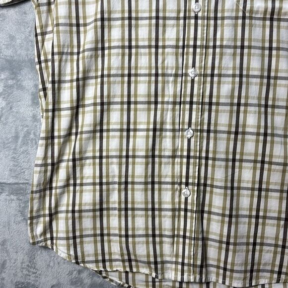 Columbia Plaid Green Brown Button Up Short Sleeved Collared Shirt Size L - Picture 6 of 10